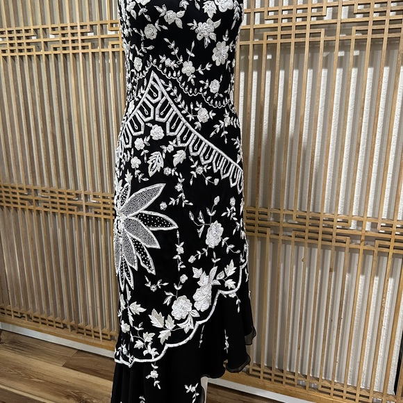 100% Silk 90s Beaded Black and White Dress Size Large Prom - Picture 3 of 11